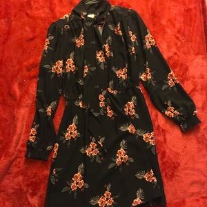 Black and red floral dress high neck